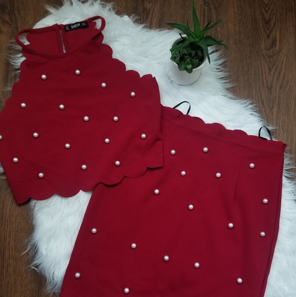 SHEIN Other - Pearl beading Halter Top and Skirt Set
